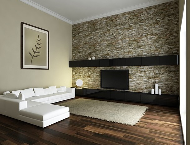 Das Bild zeigt ein modernes Zimmer mit einer Wandheizung an der Innenwand.
